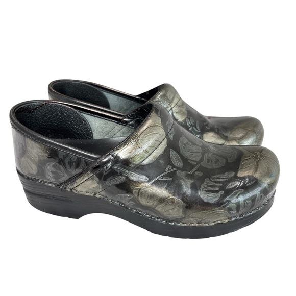 Dansko Clog Nursing Shoe Sz 38 US 7.5 / 8 Floral Black Patent Leather Slip-On - Picture 8 of 16